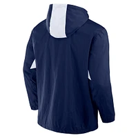 Men's Fanatics Navy Sporting Kansas City Free Kick Woven Quarter-Zip Hoodie Jacket