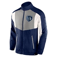 Men's Fanatics  Navy Sporting Kansas City Net Goal Raglan Full-Zip Track Jacket