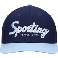 Men's Mitchell & Ness Navy Sporting Kansas City Team Script 2.0 Stretch Snapback Hat