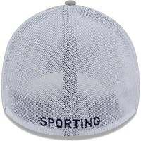 Men's New Era Heather Gray/White Sporting Kansas City 39THIRTY Trucker Flex Hat