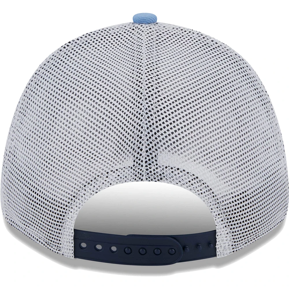 Men's New Era Navy/Light Blue Sporting Kansas City Patch 9FORTY Trucker Snapback Hat