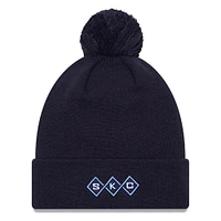 Bonnet en tricot à revers et revers en jersey New Era Sporting Kansas City bleu marine avec pompon pour hommes