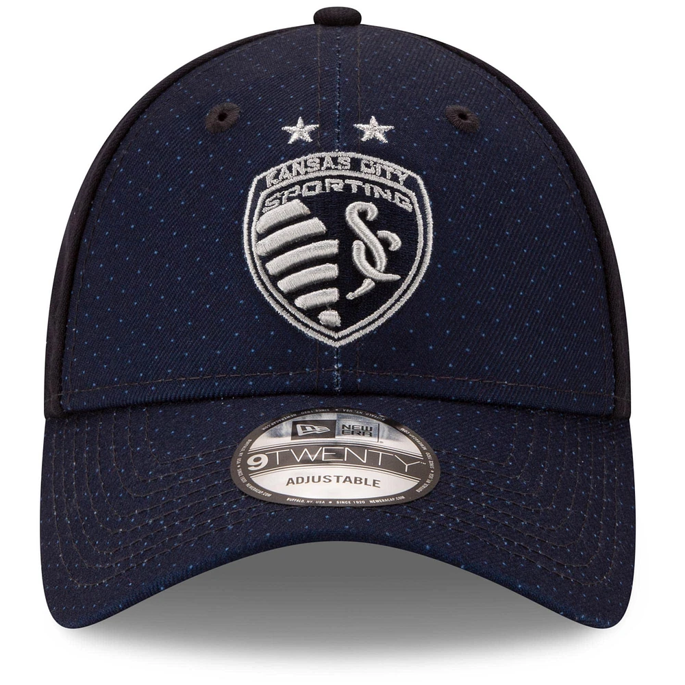 Men's New Era Navy Sporting Kansas City Jersey Hook Logo 9TWENTY Adjustable Hat