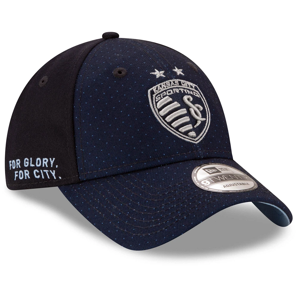 Men's New Era Navy Sporting Kansas City Jersey Hook Logo 9TWENTY Adjustable Hat