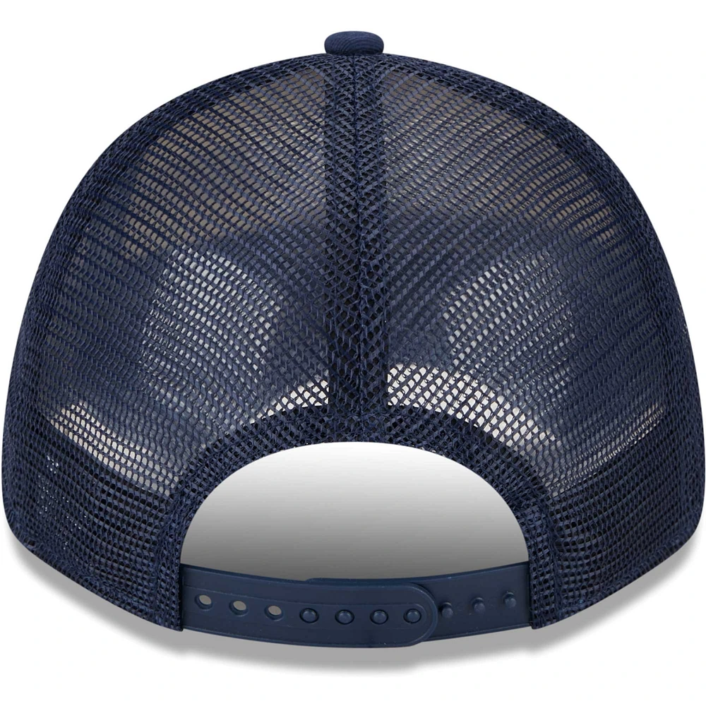 Men's New Era White/Navy Sporting Kansas City Team Stripes 9FORTY Trucker Snapback Hat