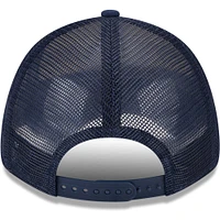 Men's New Era White/Navy Sporting Kansas City Team Stripes 9FORTY Trucker Snapback Hat