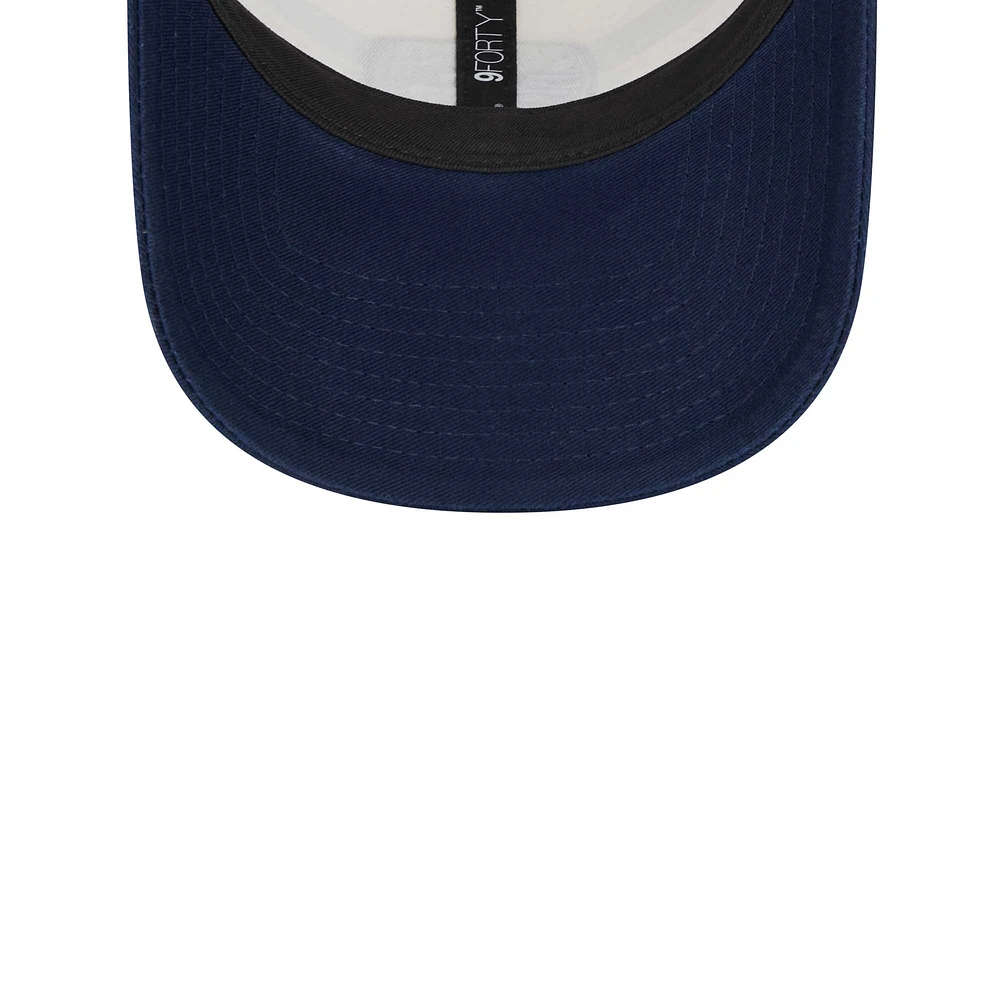 Men's New Era White/Navy Sporting Kansas City Team Stripes 9FORTY Trucker Snapback Hat