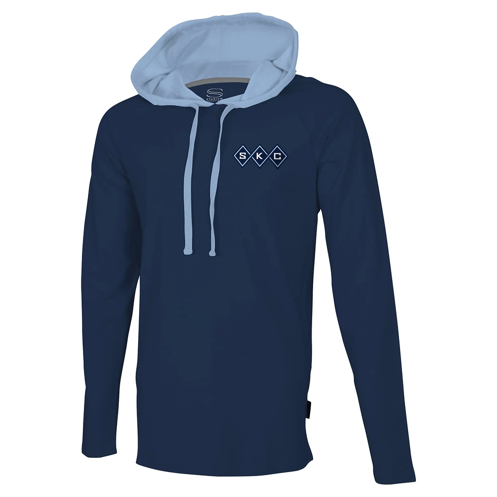 T-shirt à capuche raglan Stadium Essentials pour hommes, bleu marine, Sporting Kansas City Tradition, manches longues