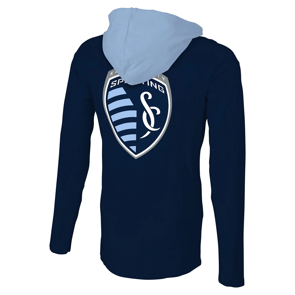 T-shirt à capuche raglan Stadium Essentials pour hommes, bleu marine, Sporting Kansas City Tradition, manches longues