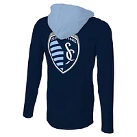 T-shirt à capuche raglan Stadium Essentials pour hommes, bleu marine, Sporting Kansas City Tradition, manches longues
