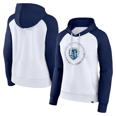 Sweat à capuche raglan pour femme Fanatics blanc/bleu marine Sporting Kansas City Instep