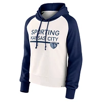 Women's Fanatics White Sporting Kansas City Free Kick Fleece Raglan Pullover Hoodie