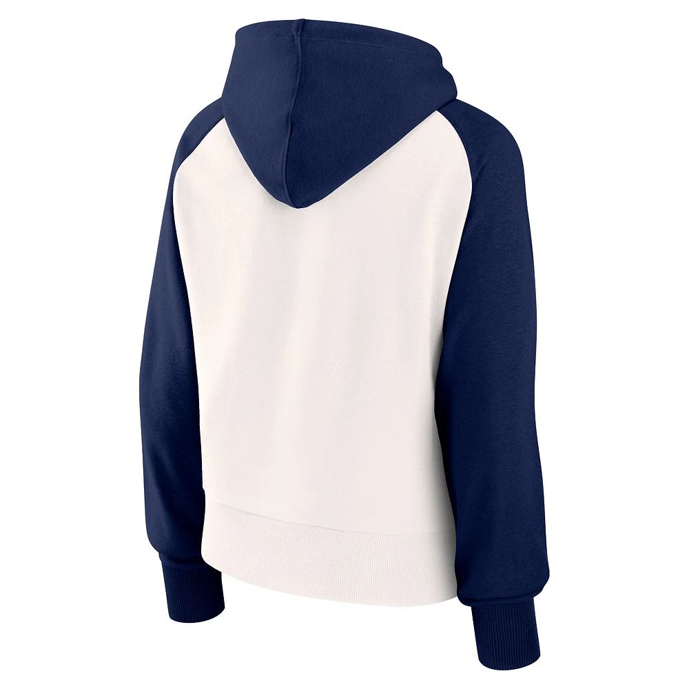 Women's Fanatics White Sporting Kansas City Free Kick Fleece Raglan Pullover Hoodie