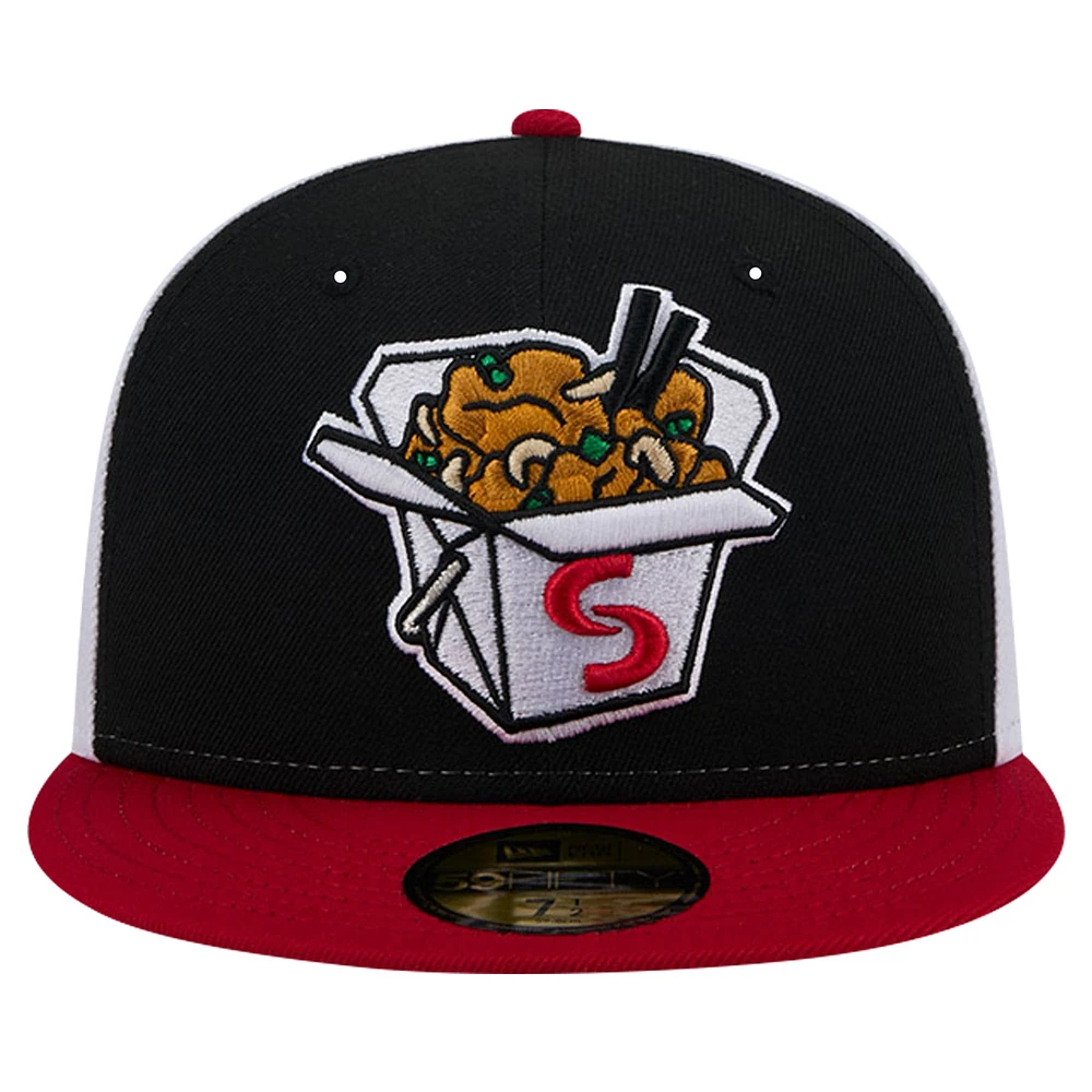 Casquette ajustée 59FIFTY noire New Era pour hommes, soirée à thème Cashew Chicken des Springfield Cardinals
