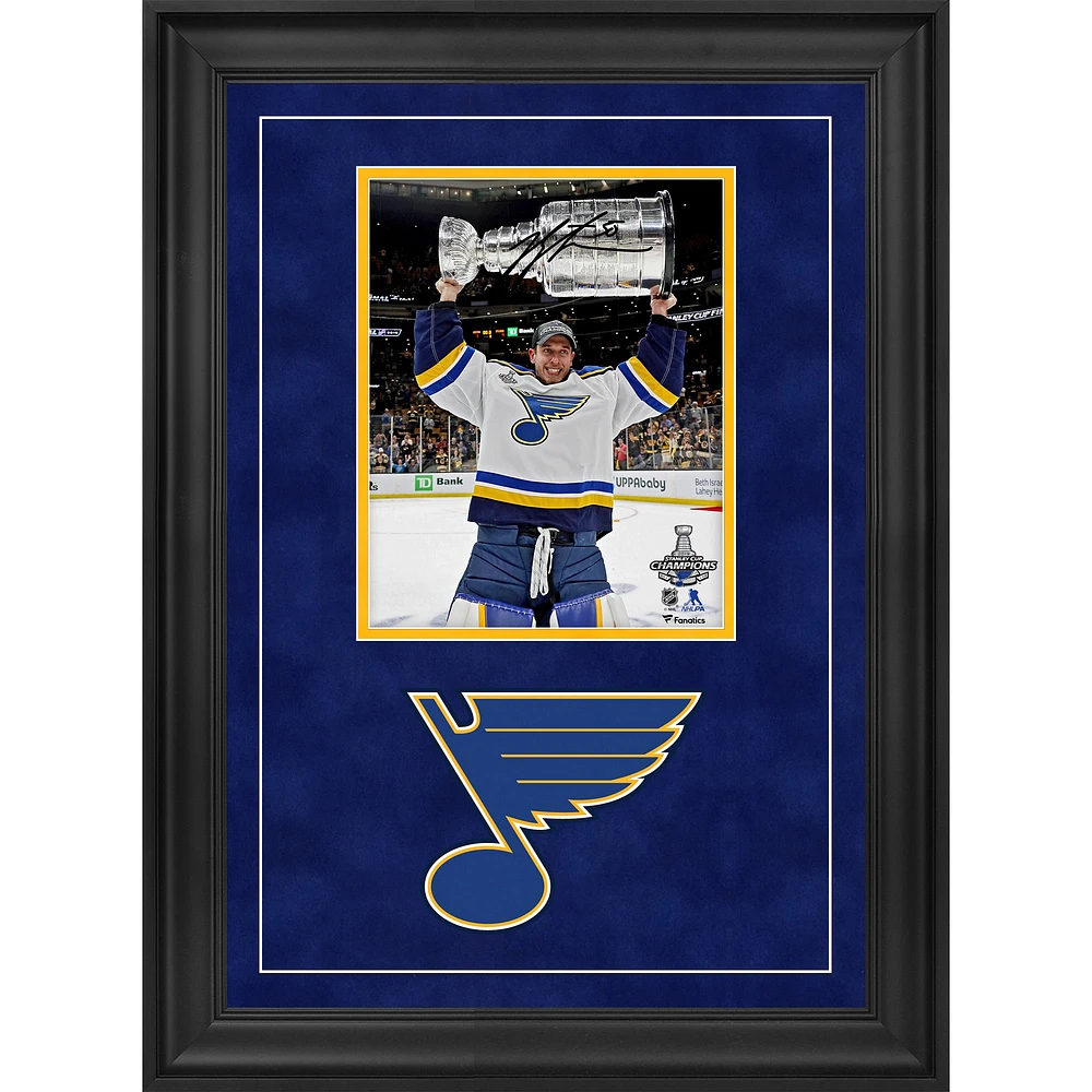 Jordan Binnington St. Louis Blues 2019 Stanley Cup Champions Deluxe Framed Autographed 8" x 10" Raising Cup Photograph
