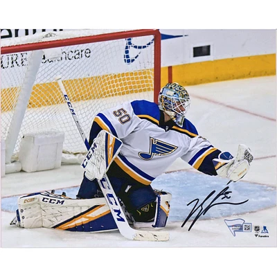 Jordan Binnington St. Louis Blues Autographed 8'' x 10'' Glove Save Photograph