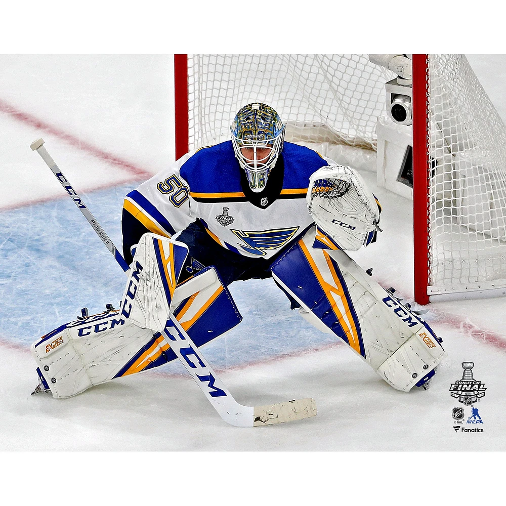 Jordan Binnington St. Louis Blues Unsigned 2019 Stanley Cup Final Game 5 Net vs. Boston Bruins Photograph