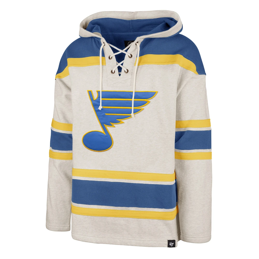 Men's '47 Oatmeal St. Louis Blues Rockaway Lace-Up Pullover Hoodie