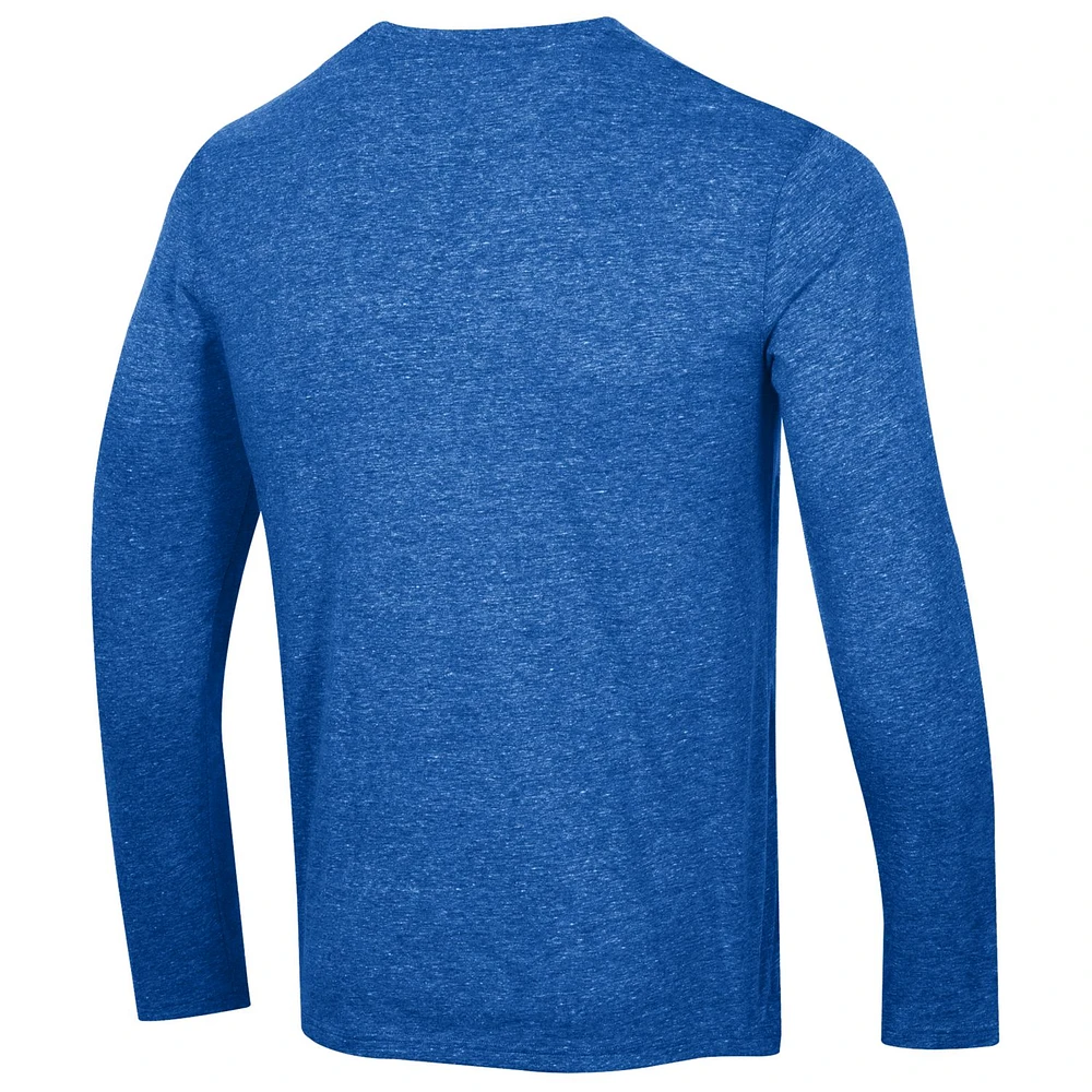 Men's Champion Heather Royal St. Louis Blues Tri-Blend Long Sleeve T-Shirt
