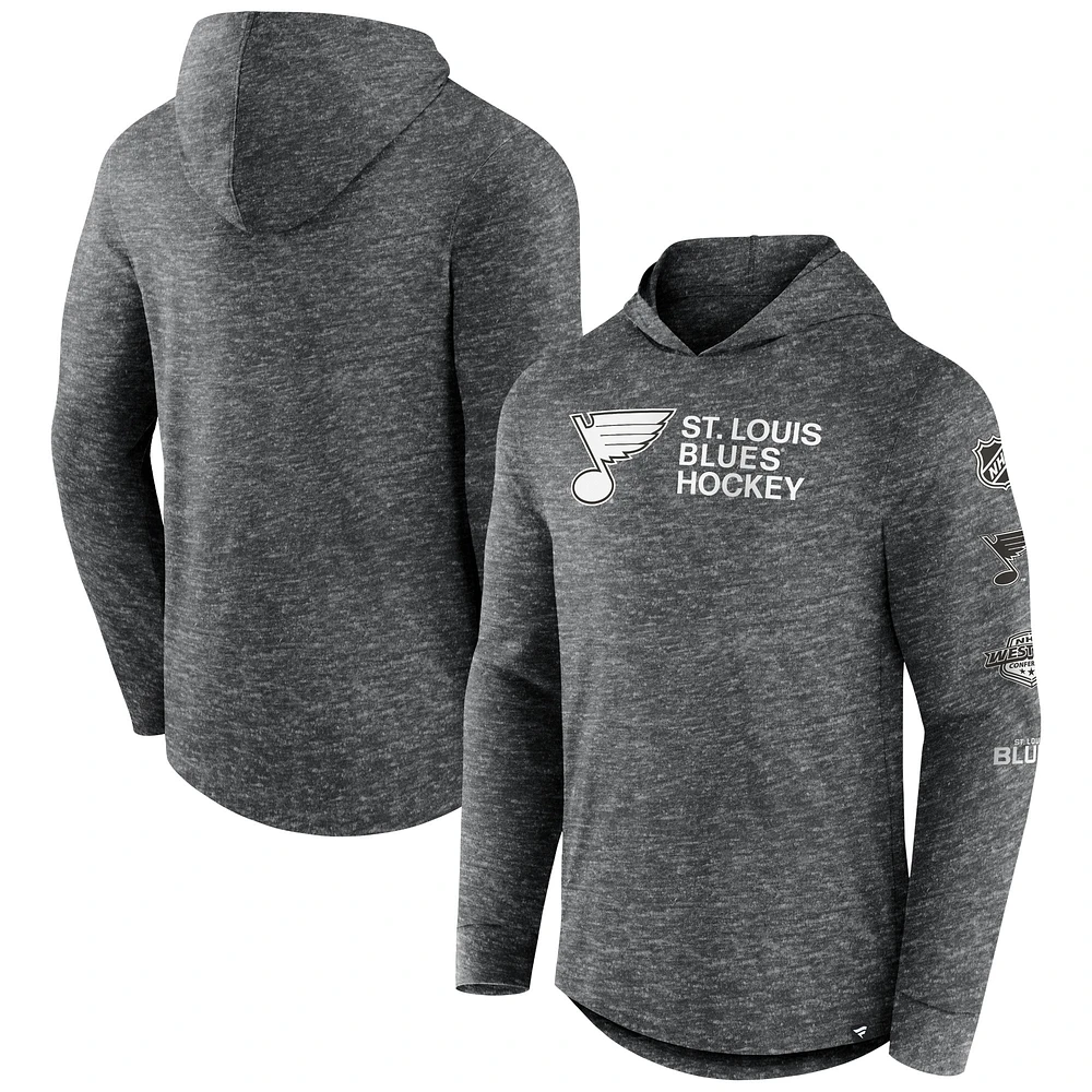 Men's Fanatics  Heather Charcoal St. Louis Blues Stacked Long Sleeve Hoodie T-Shirt