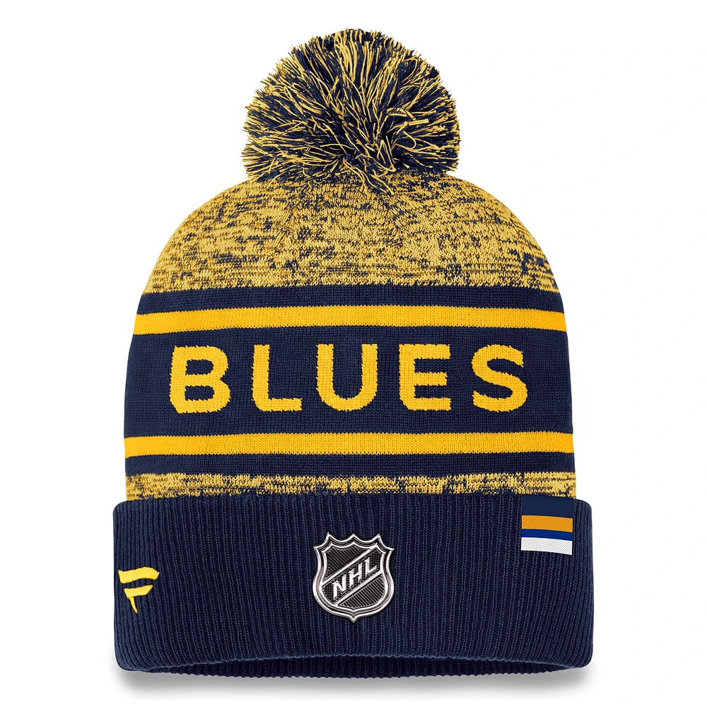 Men's Fanatics  Navy/Gold St. Louis Blues Authentic Pro Cuffed Knit Hat with Pom
