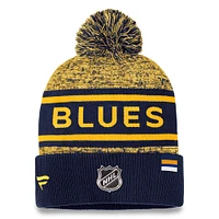 Men's Fanatics  Navy/Gold St. Louis Blues Authentic Pro Cuffed Knit Hat with Pom