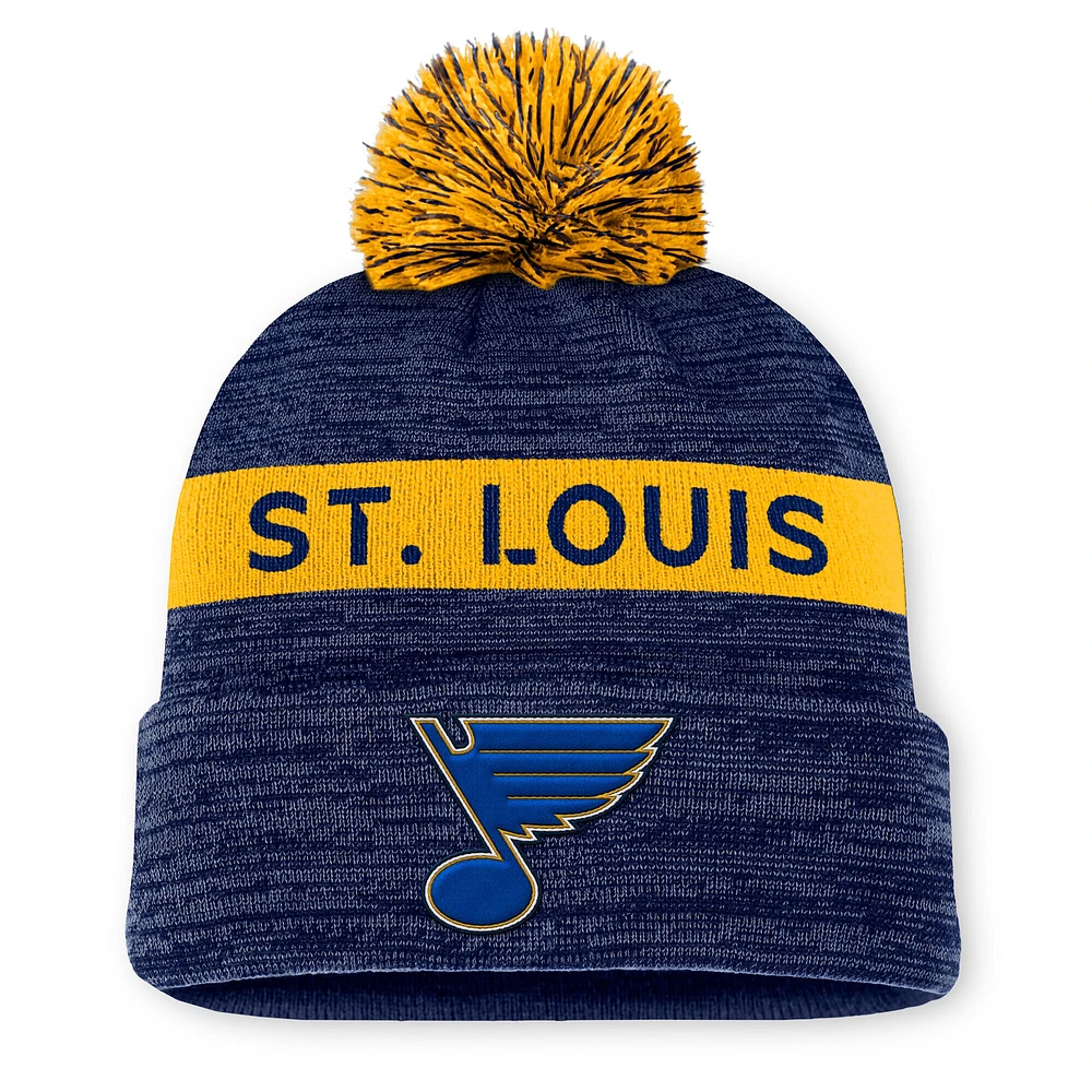 Men's Fanatics Navy/Gold St. Louis Blues Authentic Pro Rink Cuffed Knit Hat with Pom