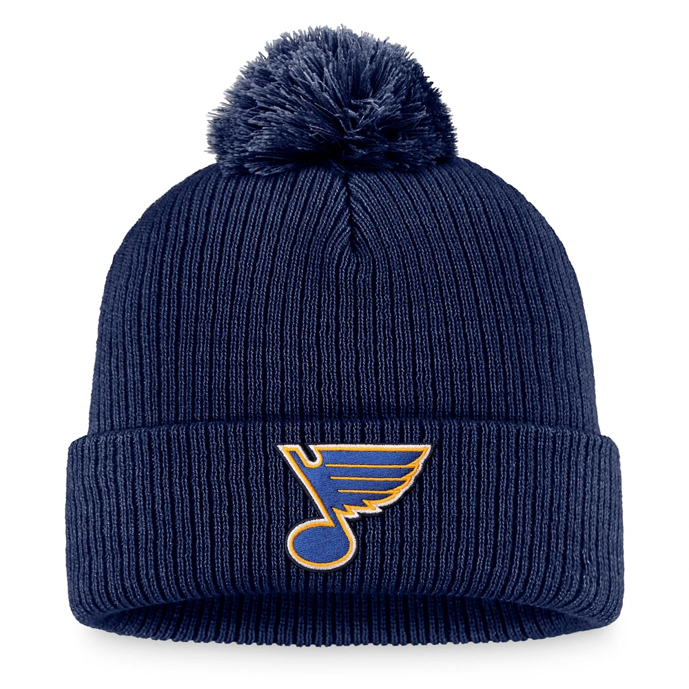 Men's Fanatics Navy St. Louis Blues Core Primary Logo Cuffed Knit Hat with Pom