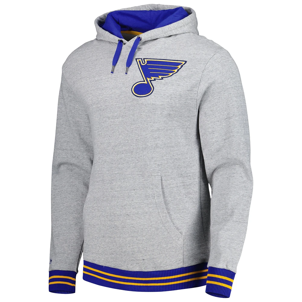 Men's Mitchell & Ness  Heather Gray St. Louis Blues Classic French Terry Pullover Hoodie
