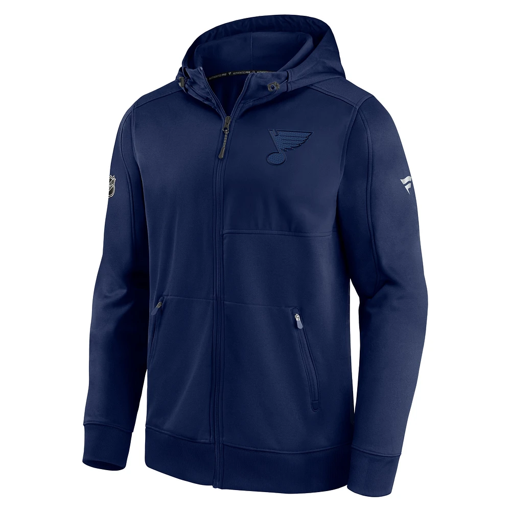 Men's Navy St. Louis Blues Authentic Pro Travel & Training Full-Zip Hoodie
