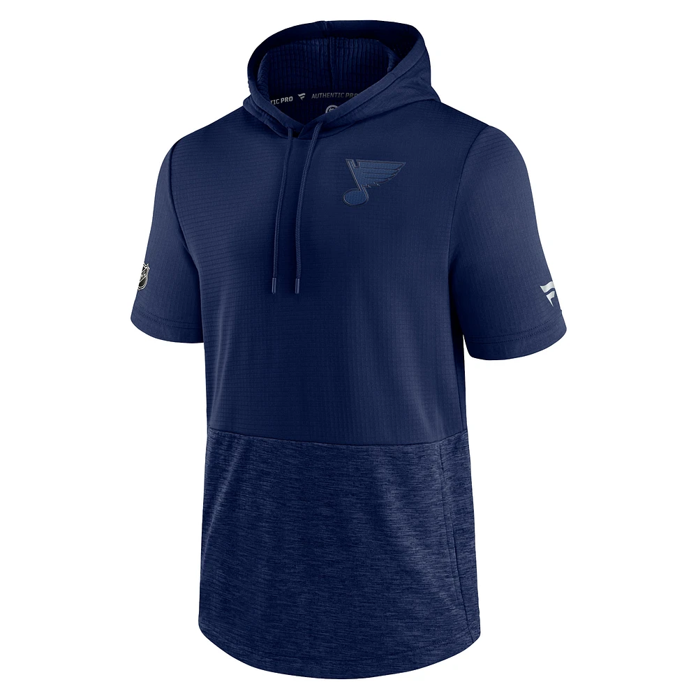 Men's Navy St. Louis Blues Authentic Pro Travel and Training Short Sleeve Pullover Hoodie