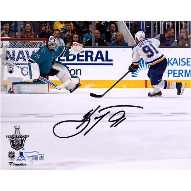 Vladimir Tarasenko St. Louis Blues autographié 8'' x 10'' 2019 Stanley Cup Playoffs Game 5 Penalty Shot Goal vs San Jose Sharks Photo