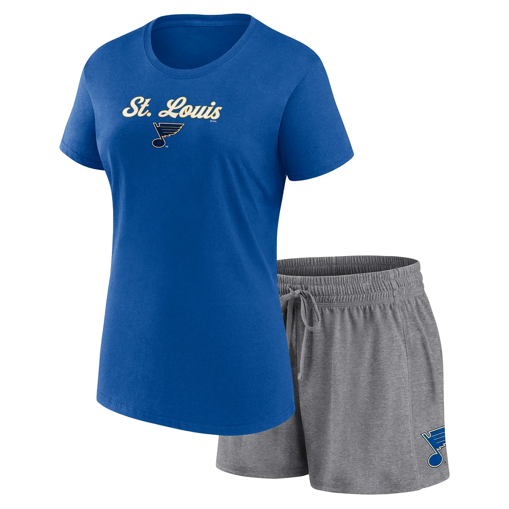 Ensemble t-shirt et short Fanatics bleu/gris St. Louis Blues Script pour femmes