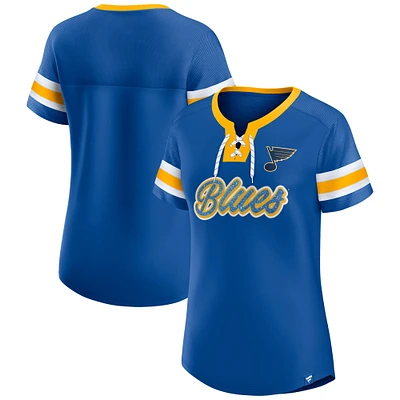 T-shirt à lacets emblématique Athena bleu de St. Louis Blues pour femme Fanatics
