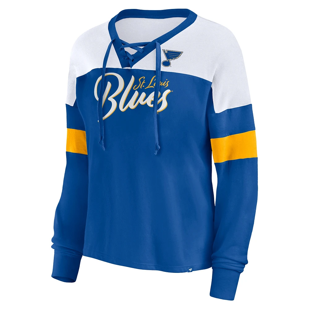 Women's Fanatics Blue St. Louis Blues Take the Shot Long Sleeve Lace-Up V-Neck T-Shirt