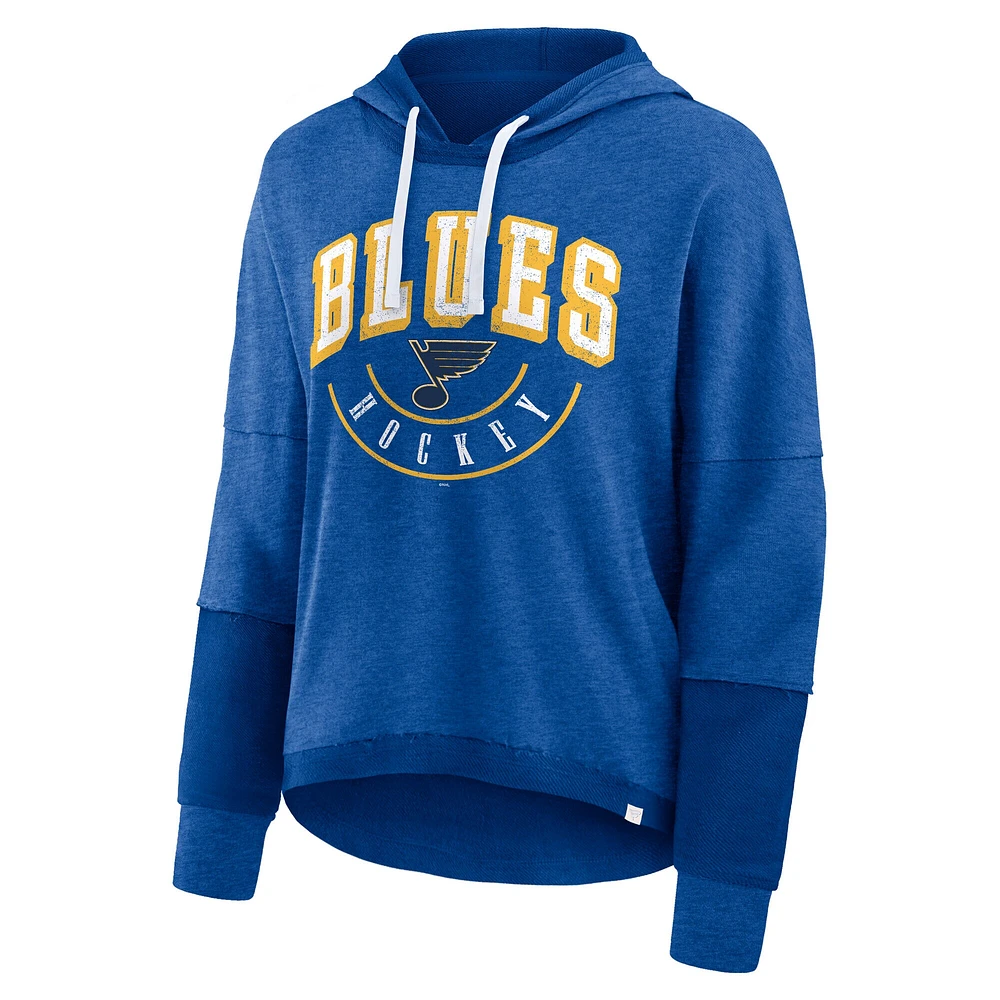 Women's Fanatics Heather Blue St. Louis Blues Lux Lounge Helmet Arch Pullover Hoodie