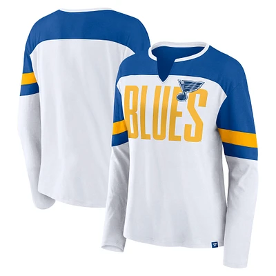 T-shirt à manches longues et col cranté pour femme Fanatics St. Louis Blues Frozen blanc/bleu