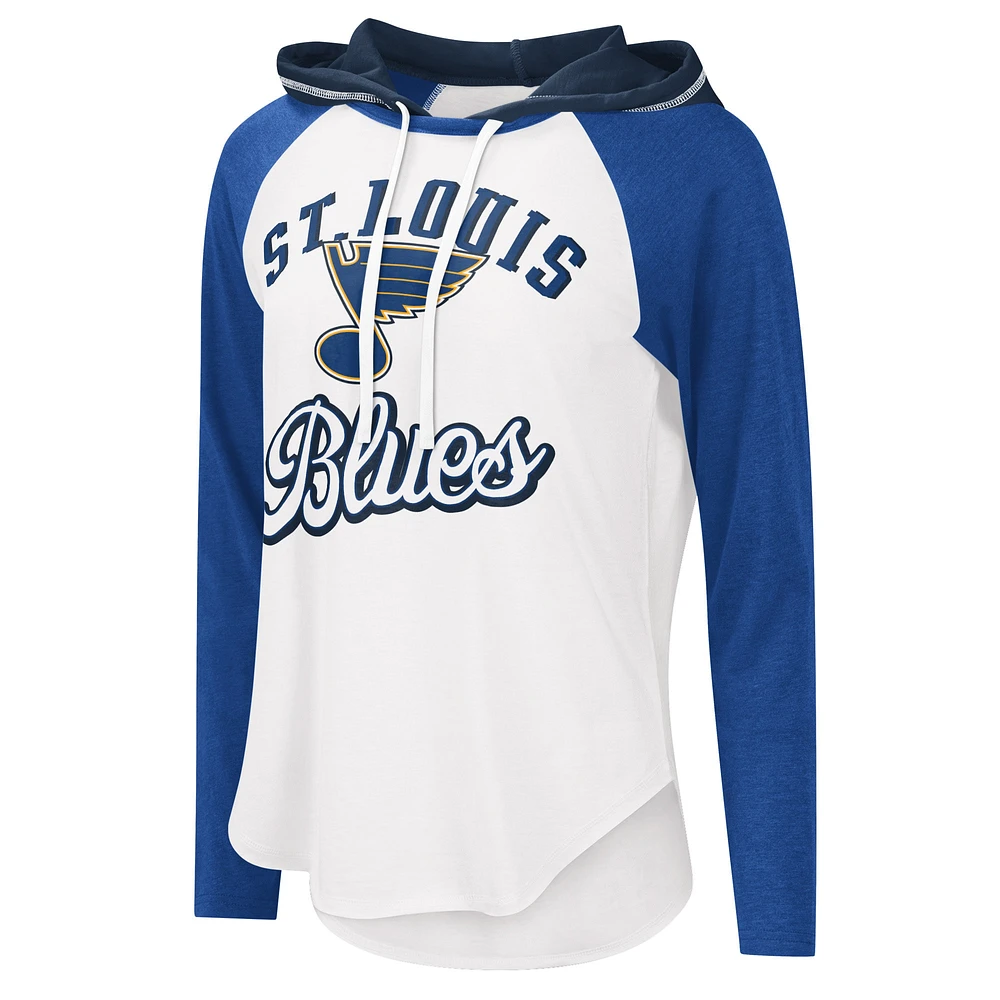 T-shirt léger à capuche G-III Sports by Carl Banks pour femmes, blanc/bleu, St. Louis Blues MVP Raglan