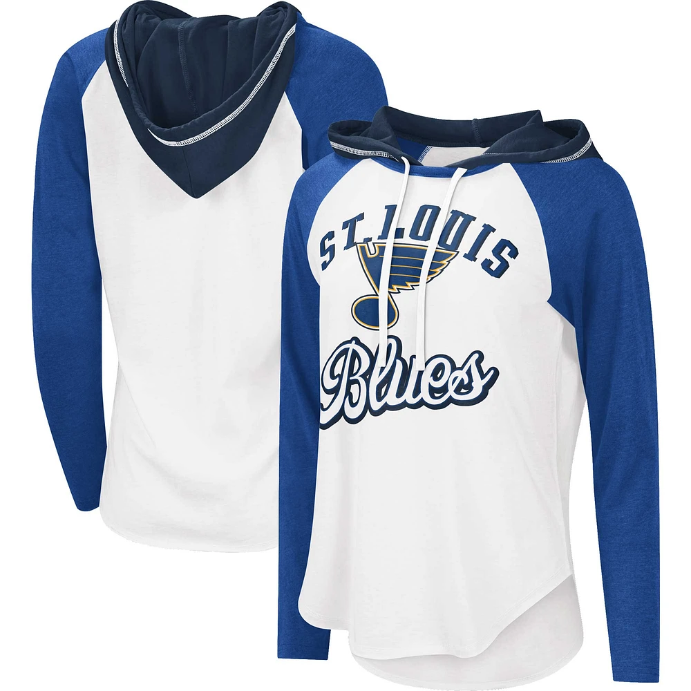 T-shirt léger à capuche G-III Sports by Carl Banks pour femmes, blanc/bleu, St. Louis Blues MVP Raglan