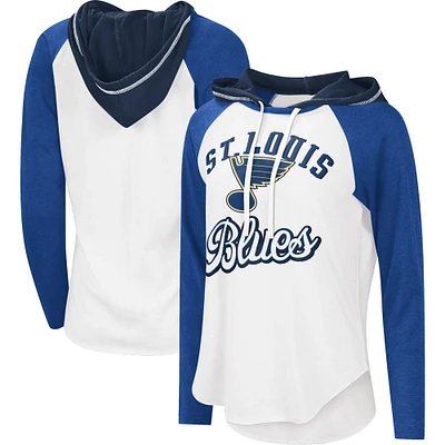 T-shirt léger à capuche G-III Sports by Carl Banks pour femmes, blanc/bleu, St. Louis Blues MVP Raglan
