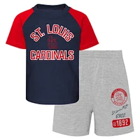 Infant Navy/Heather Gray St. Louis Cardinals Ground Out Baller Raglan T-Shirt and Shorts Set