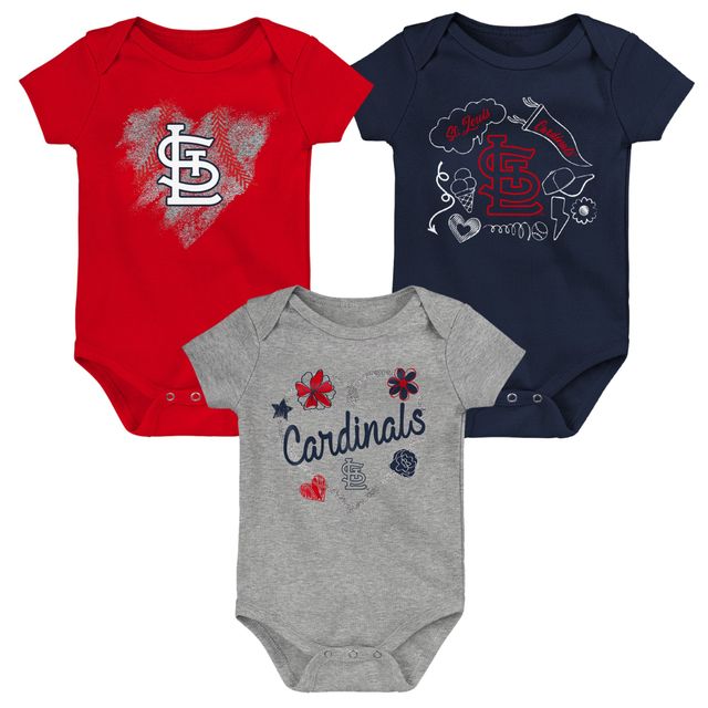 Ensemble de 3 bodys Batter Up pour bébé rouge/bleu marine/gris St. Louis Cardinals