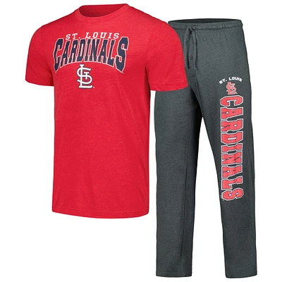 Ensemble de nuit Concepts Sport Charbon/Rouge St. Louis Cardinals Meter T-shirt et pantalon pour hommes