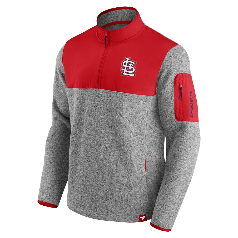 Men's Heathered Gray/Red St. Louis Cardinals Clutch Gene Fleece Half-Zip Jacket