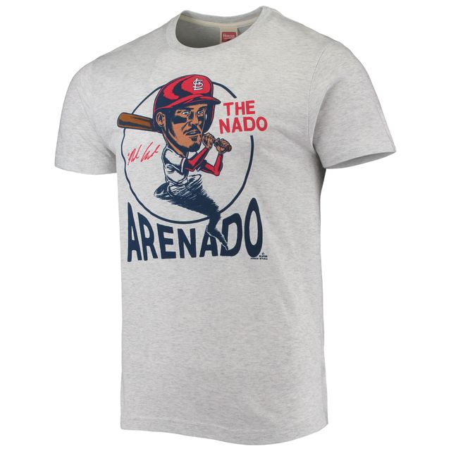 T-shirt à trois mélanges pour hommes, hommage Nolan Arenado, gris, St. Louis Cardinals, caricature