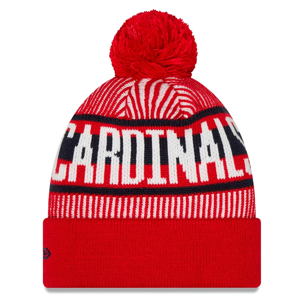 Men's New Era Red St. Louis Cardinals Striped Cuffed Knit Hat - with Pom