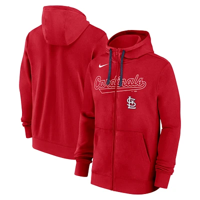 Sweat à capuche entièrement zippé Nike rouge St. Louis Cardinals Knockout Script pour homme