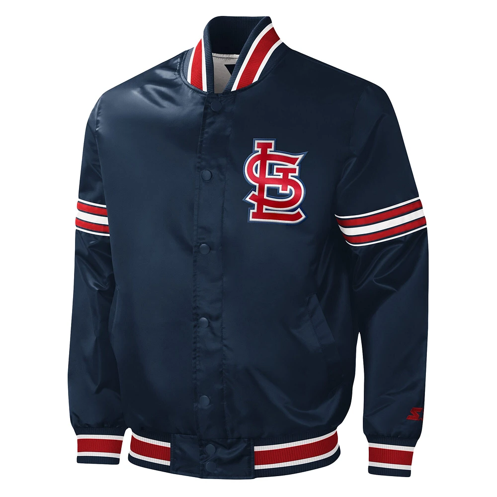 Men's Starter Navy St. Louis Cardinals Slider Satin Full-Snap Varsity Jacket