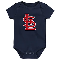 Lot de 3 bodys pour nouveau-nés et nourrissons bleu marine/blanc/gris chiné St. Louis Cardinals Biggest Little Fan
