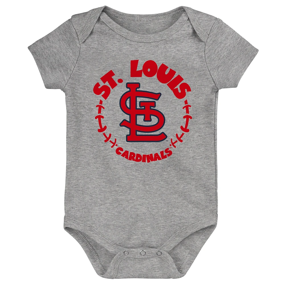 Lot de 3 bodys pour nouveau-nés et nourrissons bleu marine/blanc/gris chiné St. Louis Cardinals Biggest Little Fan